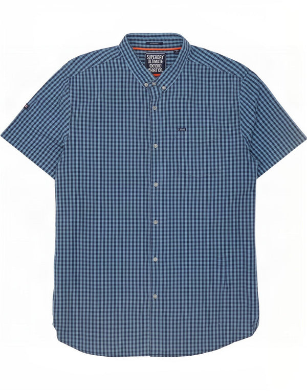 Superdry Chemise à manches courtes coupe régulière pour homme 3XL en coton vichy bleu marine