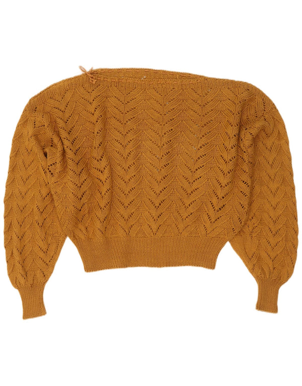 vintage Femmes Bateau Cou Jumper Pull UK 16 Grand Brun