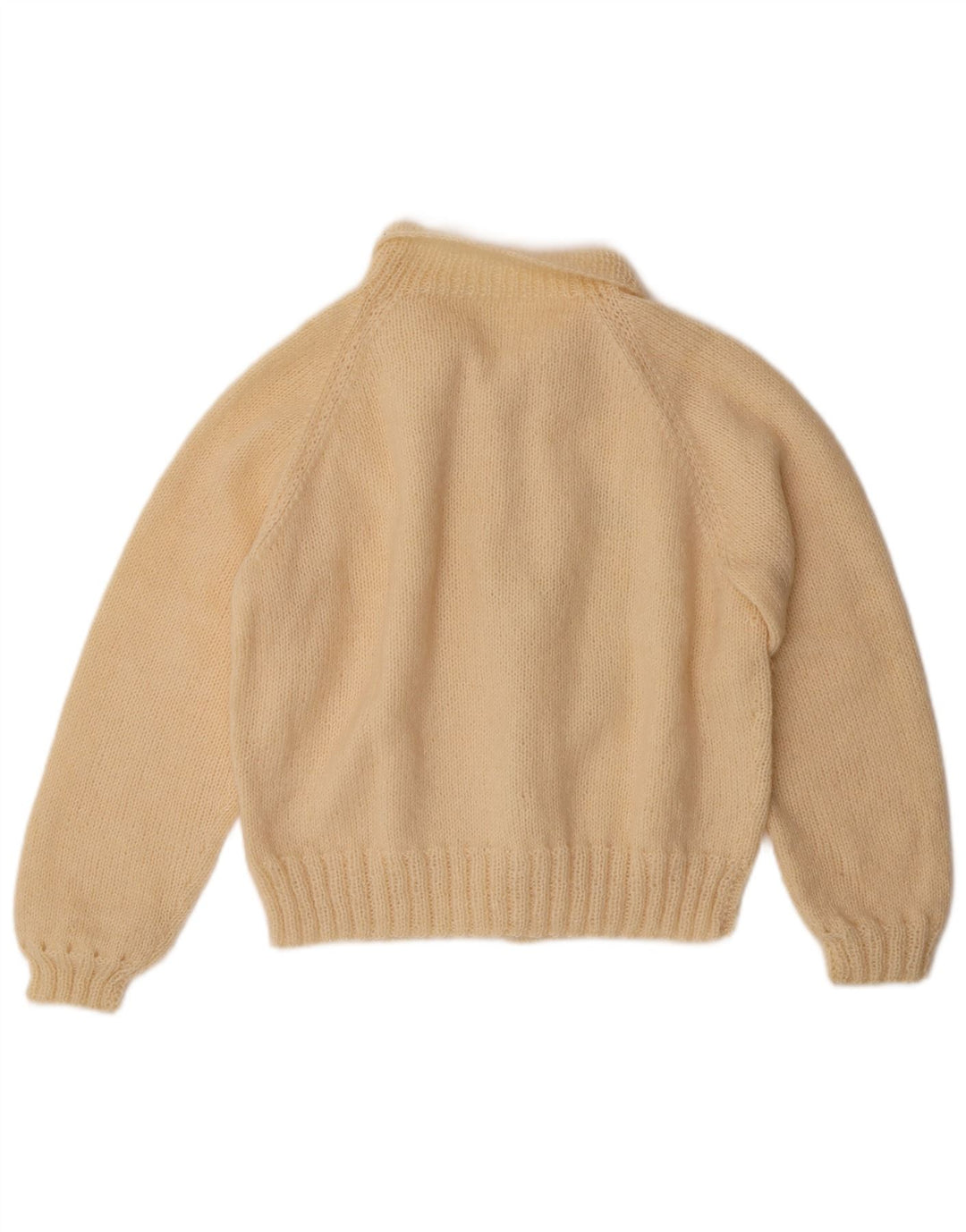 vintage Femmes Crop Cardigan Pull UK 14 Moyen Beige Floral