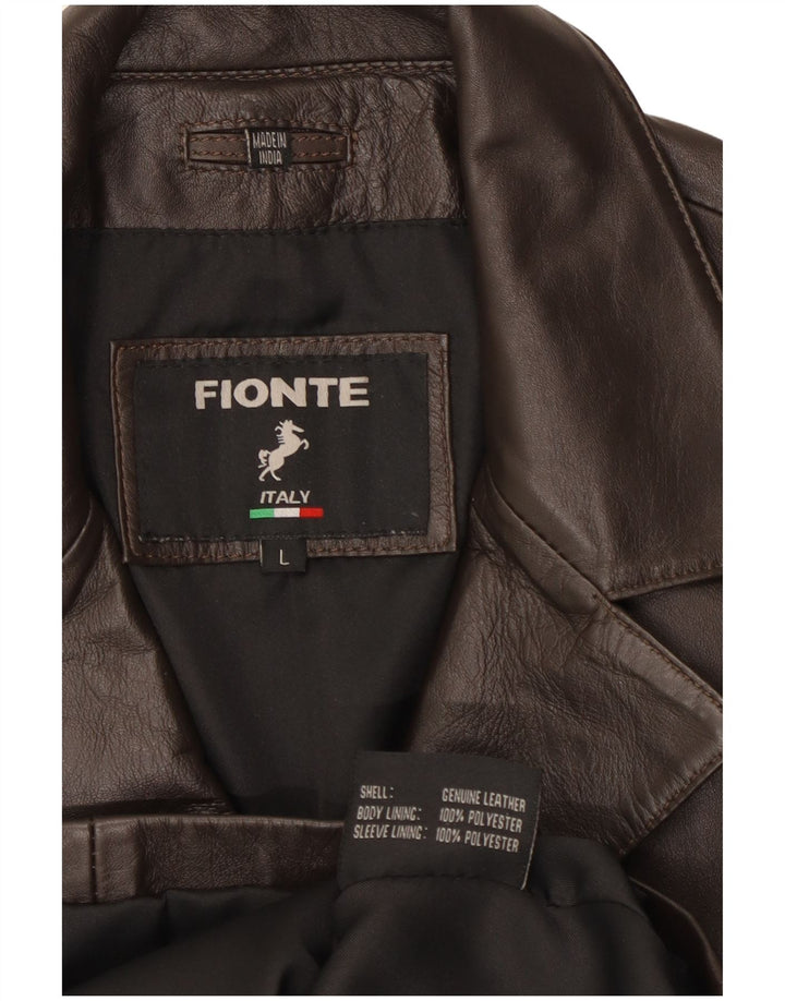 Fionte Veste blazer en cuir à 4 boutons pour femme UK 16 Grand cuir marron