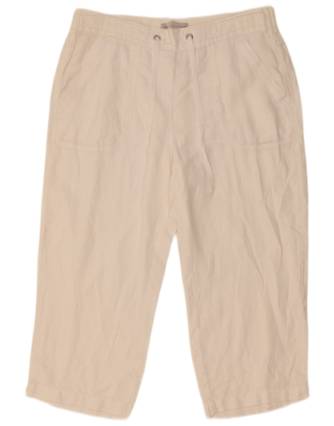 Marks & Spencer Pantalon Capri Droit Femme W32 L21 Lin Blanc