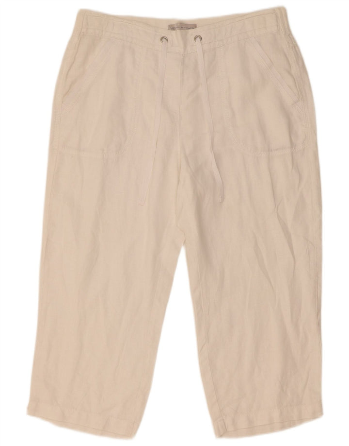 Marks & Spencer Pantalon Capri Droit Femme W32 L21 Lin Blanc