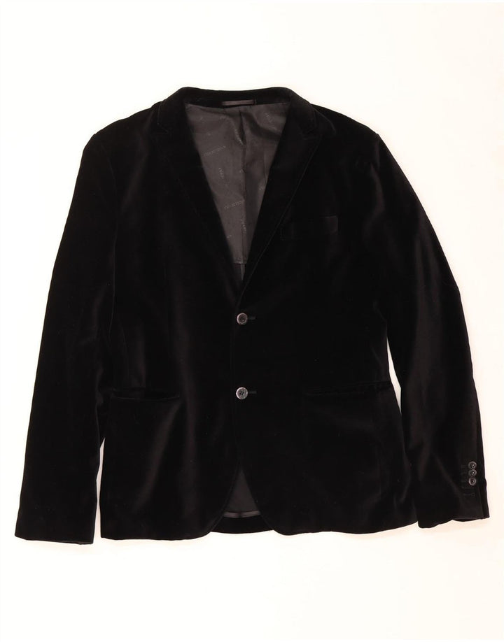VINTAGE Veste blazer en velours à 2 boutons pour homme UK 36 Petit Noir