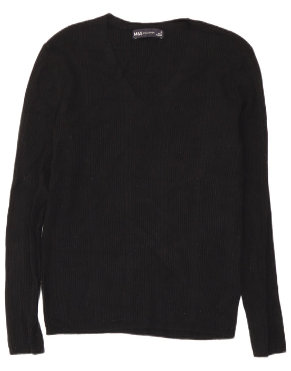 Marks & Spencer Haut à manches longues pour femme UK 10 Small Viscose rayée noire