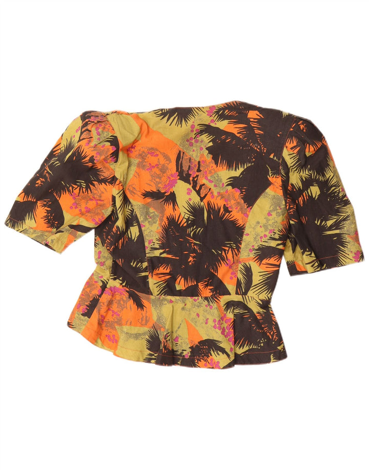 VINTAGE Femmes Motif Abstrait Chemise Blouse UK 14 Moyen Multicolore