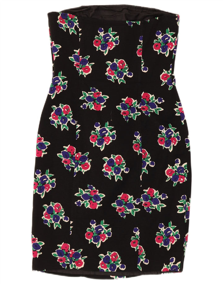 Max Mara Robe bustier pour femme UK 12 Coton floral noir moyen