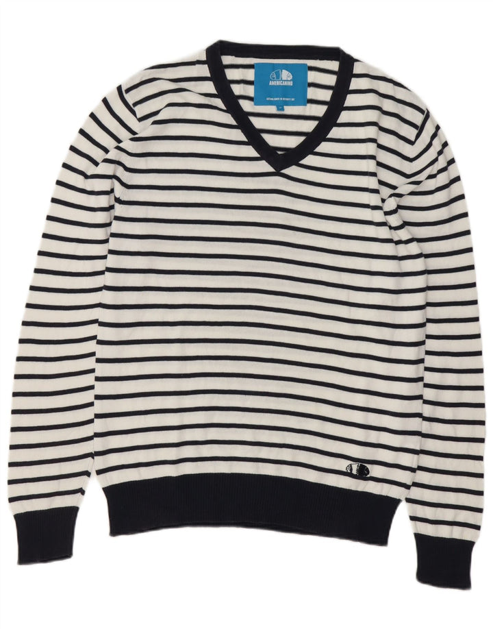 Americanino Pull col V pour homme en coton rayé blanc moyen