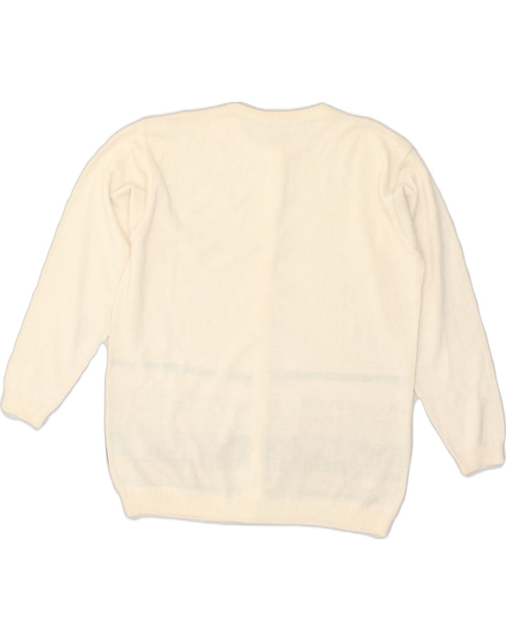 VINTAGE Womens Cardigan Sweater UK 20 2XL White Patchwork Acrylic | Vintage Vintage | Thrift | Second-Hand Vintage | Used Clothing | Messina Hembry 