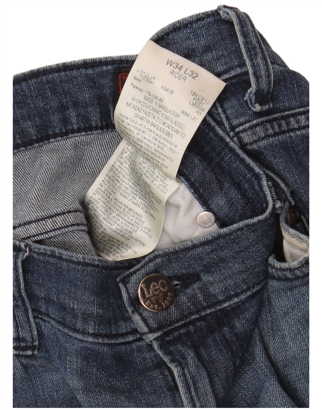 Lee Jean Slim Rider W34 L32 Homme Bleu Coton