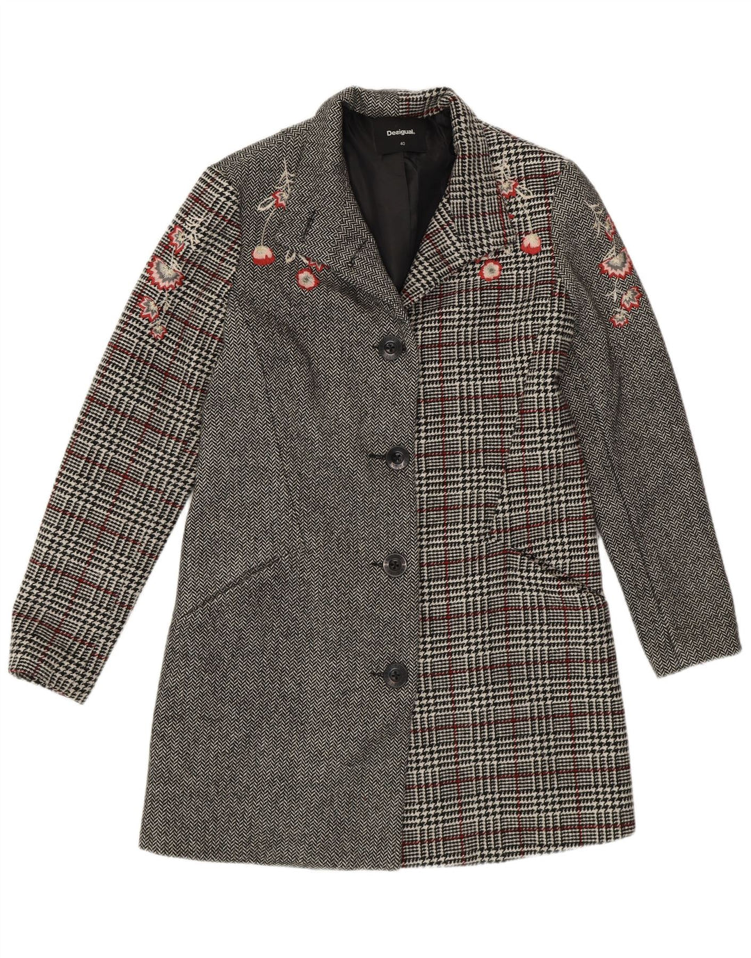 Desigual Manteau Femme EU 40 Gris Moyen Patchwork Polyester