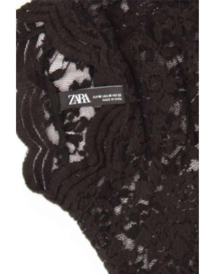 Zara Womens Crop Lace Blouse Top UK 12 Moyen Noir Floral