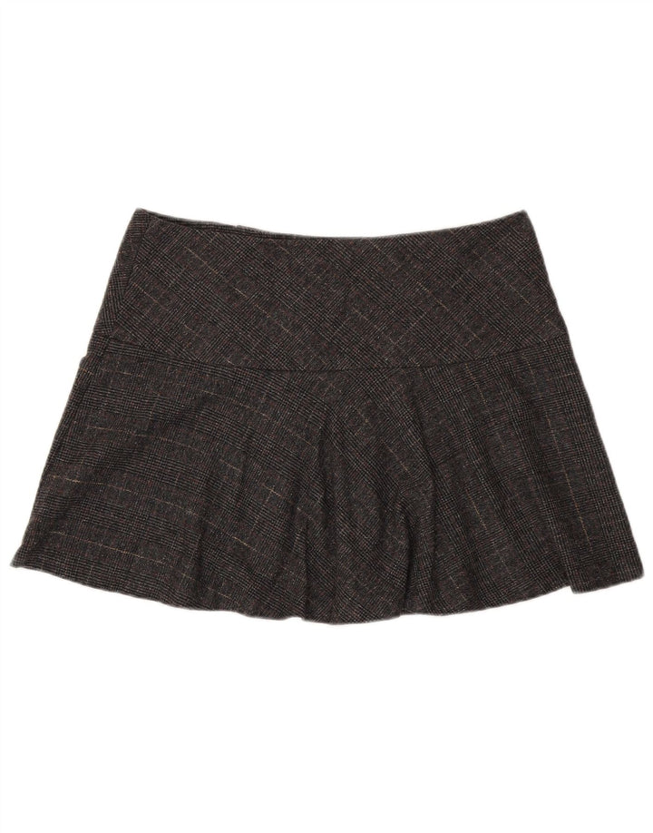 Benetton Mini Jupe Femme IT 44 Medium W34 Gris Pied De Poule Laine Vierge