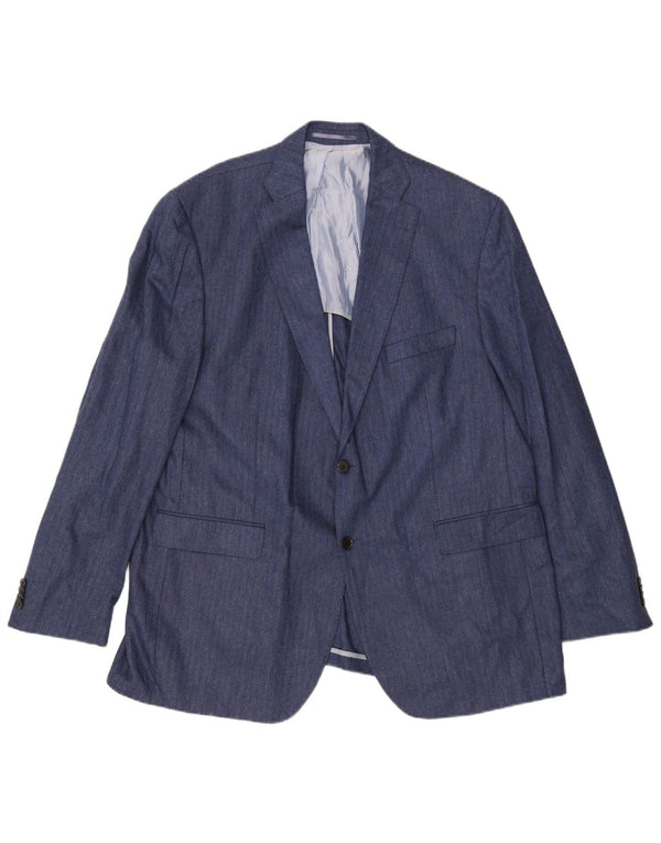 Guy Laroche Veste blazer à 2 boutons pour homme UK 42 XL Bleu marine à chevrons en soie