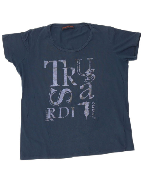 Trussardi Jeans T-Shirt Graphique Femme UK 20 2XL Bleu Marine Coton