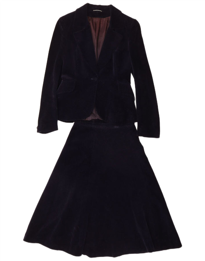 PIERRE D'ALBY Ensemble jupe 2 pièces en velours côtelé pour femme UK 10 Small W24 Bleu marine