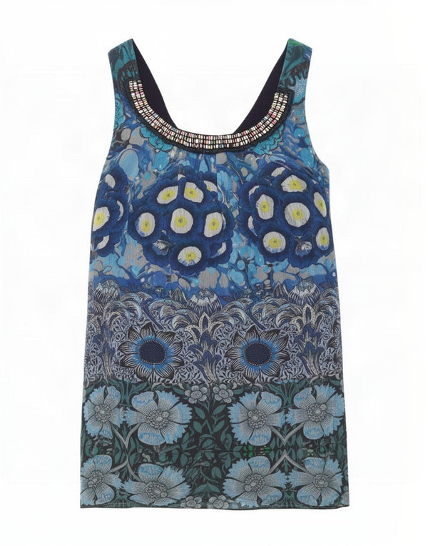 Desigual Robe tunique sans manches pour femme EU 38 Bleu moyen Floral Polyester
