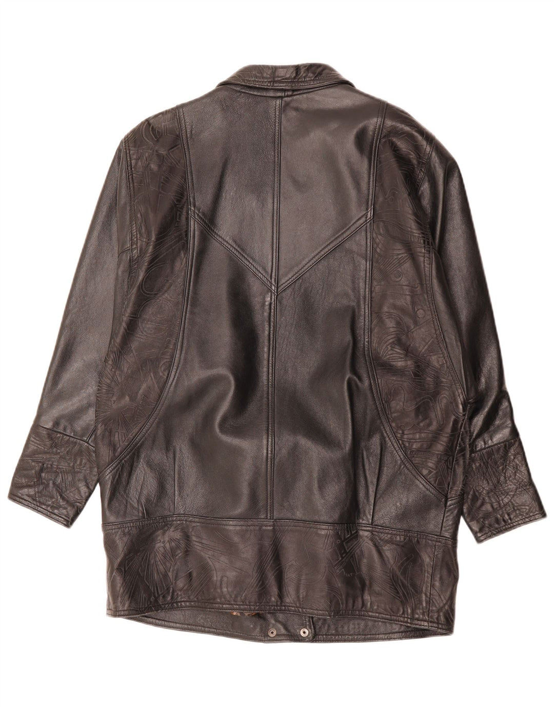 manteau en cuir femme vintage UK 14 Grand cuir géométrique noir