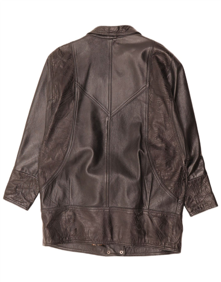 manteau en cuir femme vintage UK 14 Grand cuir géométrique noir