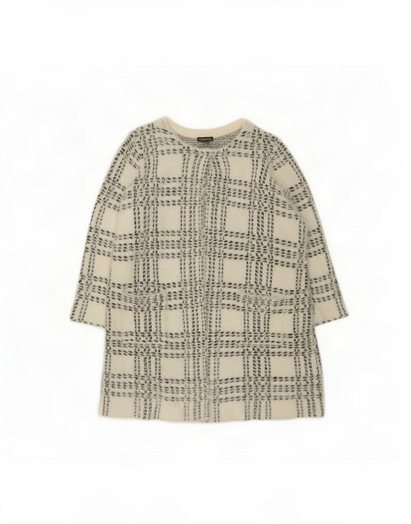 Marks & Spencer Pull cardigan long pour femme UK 14 à carreaux blancs moyens