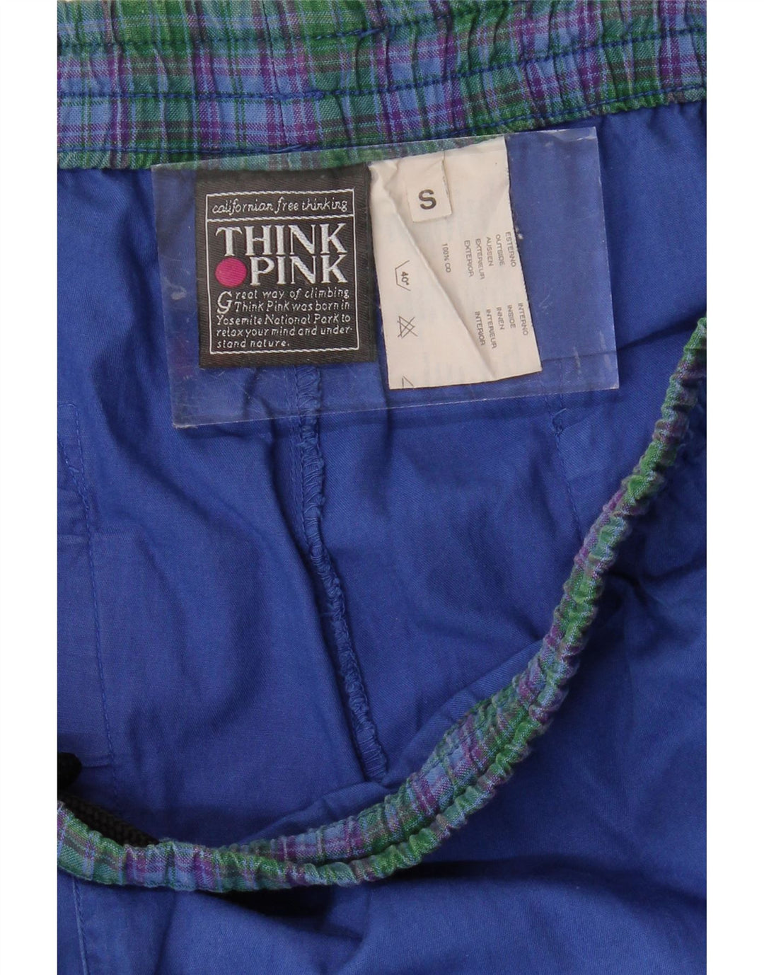 THINK PINK Pantalon Chino Graphique Calanque Homme Petit W29 L28 Bleu à Carreaux