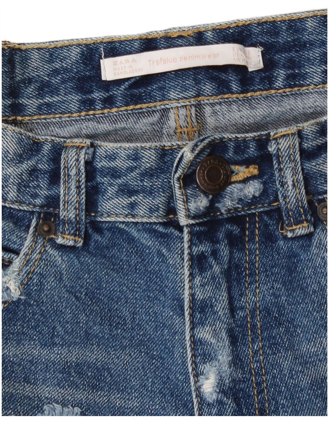 Zara Short en jean vieilli pour femme EU 36 XS W26 Bleu Coton