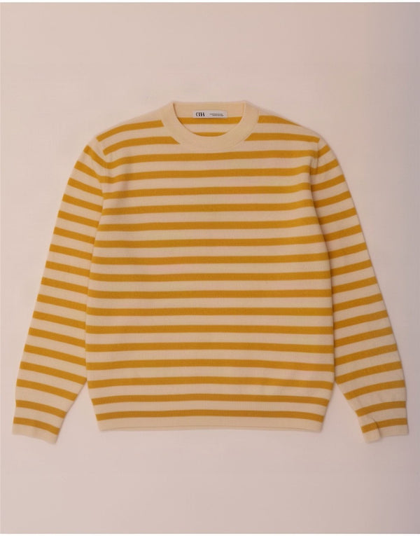 Zara Pull ras du cou pour femme UK 44 en polyamide rayé jaune moyen