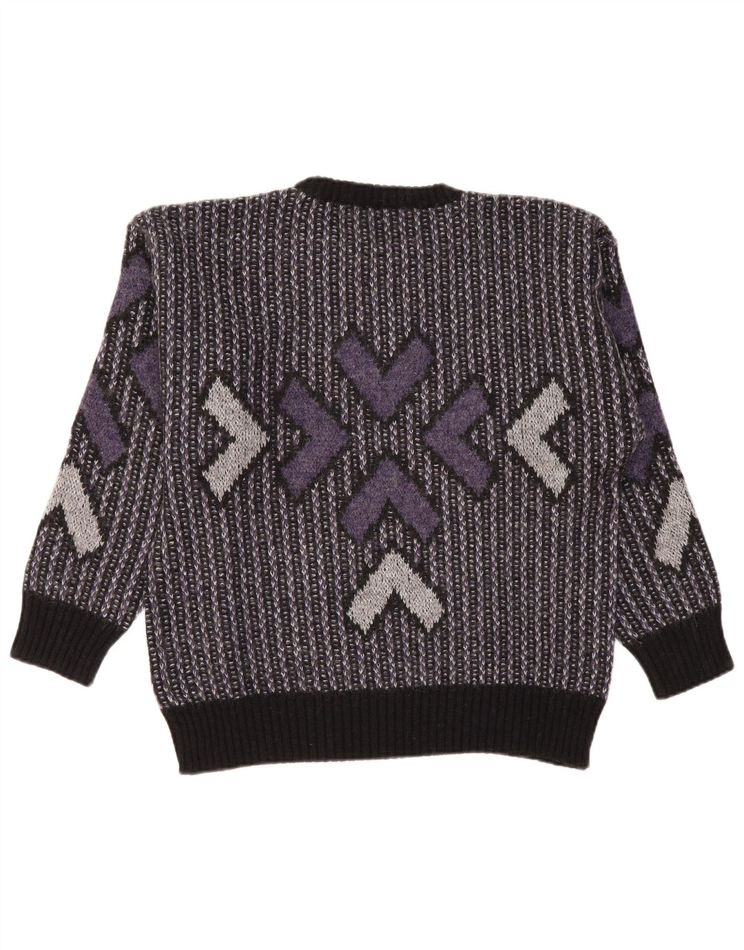 VINTAGE Femme Crew Neck Jumper Pull UK 16 Grande Laine Géométrique Violette