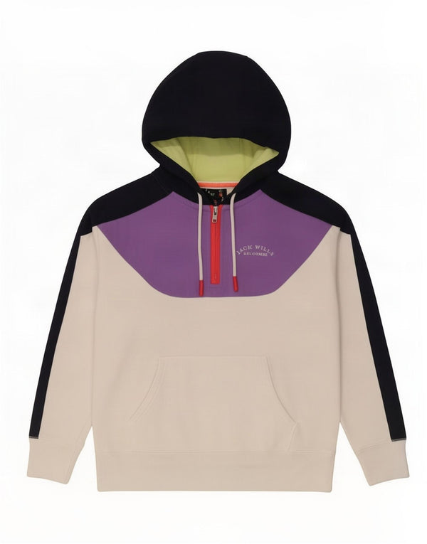 Jack Wills Pull à capuche surdimensionné pour femme UK 8 Small Blanc Colorblock
