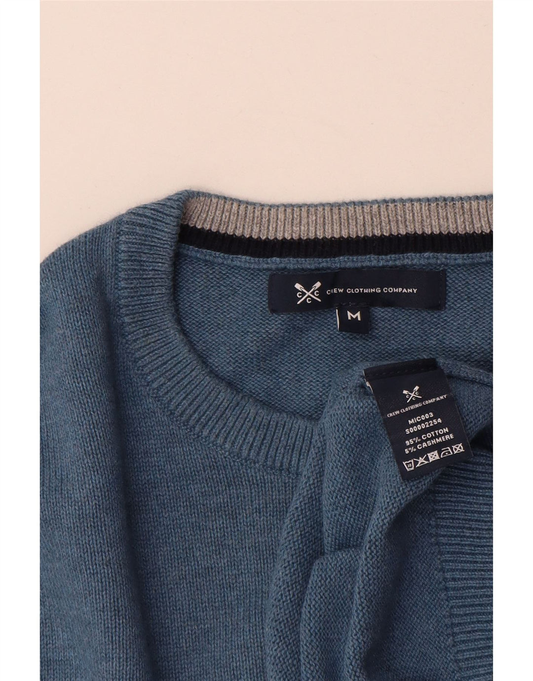 Crew Clothing Pull col rond homme en coton bleu moyen