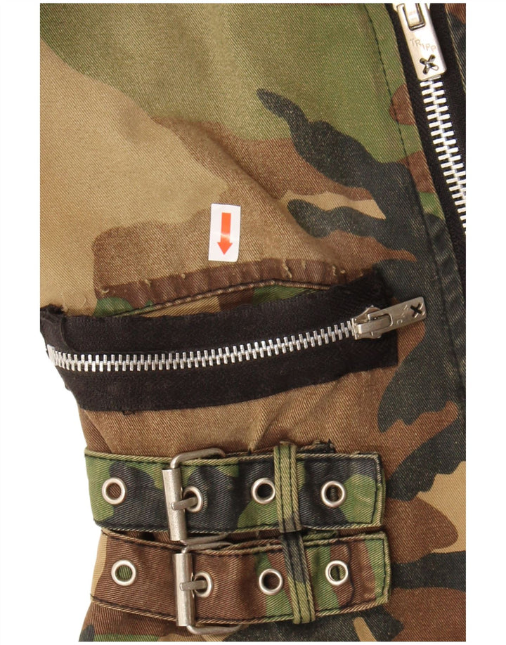 TRIPP NYC Veste militaire courte pour femme UK 10 Petit coton camouflage kaki