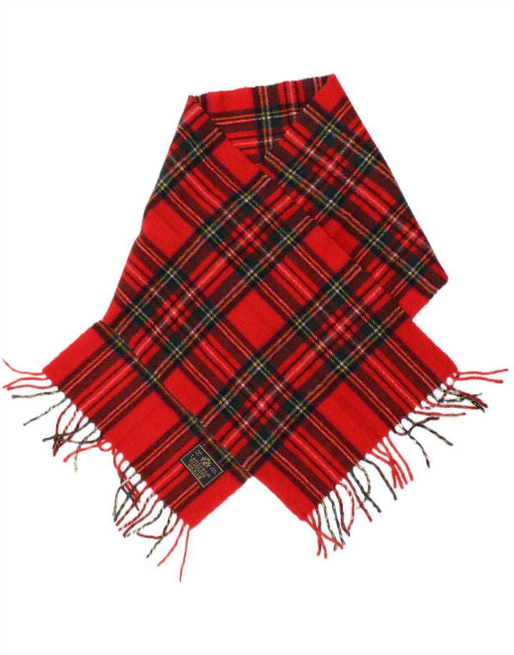 vintage Femme Rectangle Écharpe Taille Unique L53 Rouge Plaid Vierge Laine