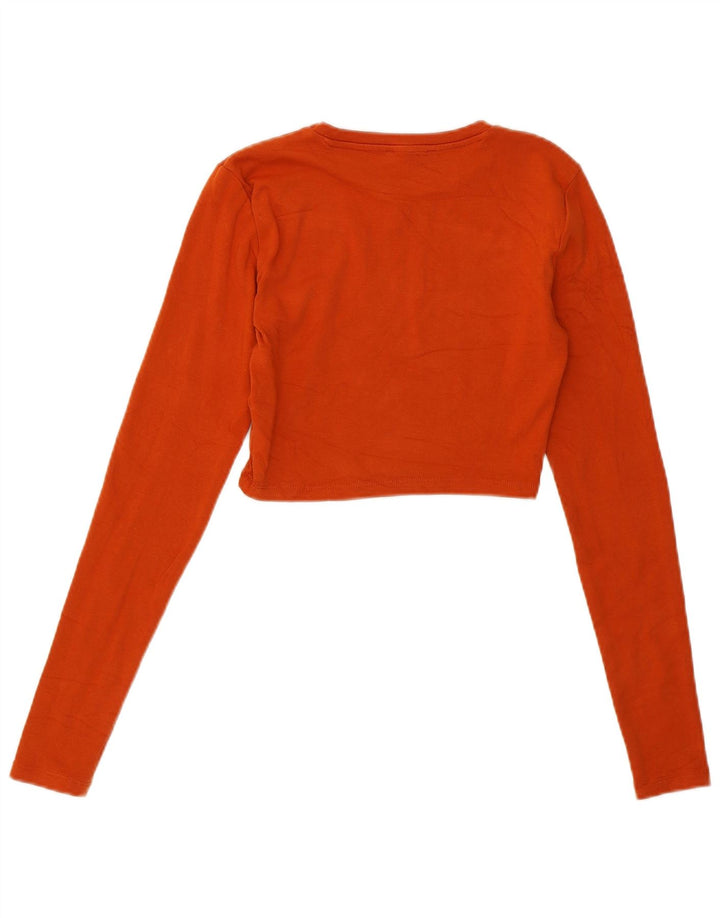 Zara Womens Crop Top Manches Longues UK 12 Coton Marron Moyen