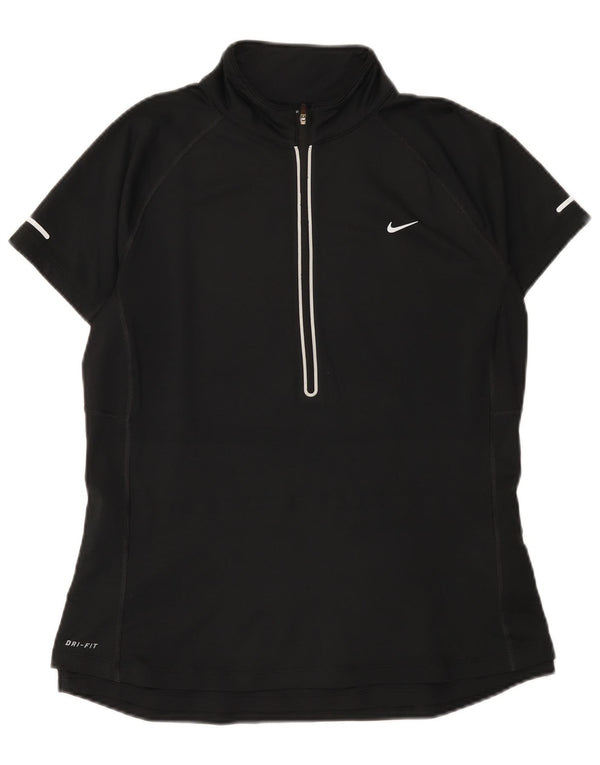 Nike T-shirt Dri Fit à col zippé pour femme UK 14 Large Noir Polyester