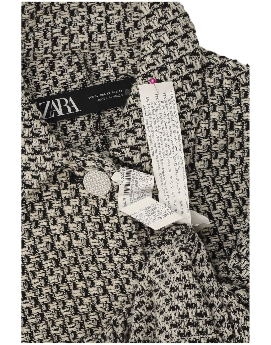 Zara Veste blazer à 4 boutons pour femme UK 6 XS en coton à carreaux noir