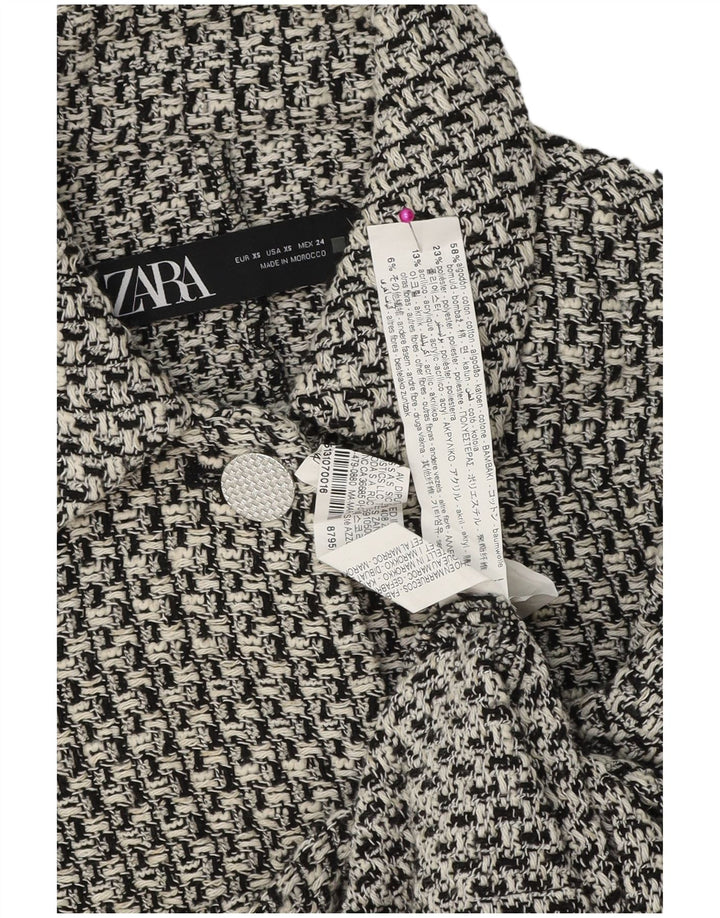 Zara Veste blazer à 4 boutons pour femme UK 6 XS en coton à carreaux noir