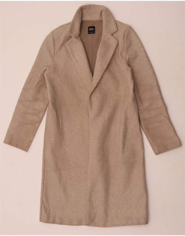 Zara Femme Pardessus UK 12 Polyester Beige Moyen