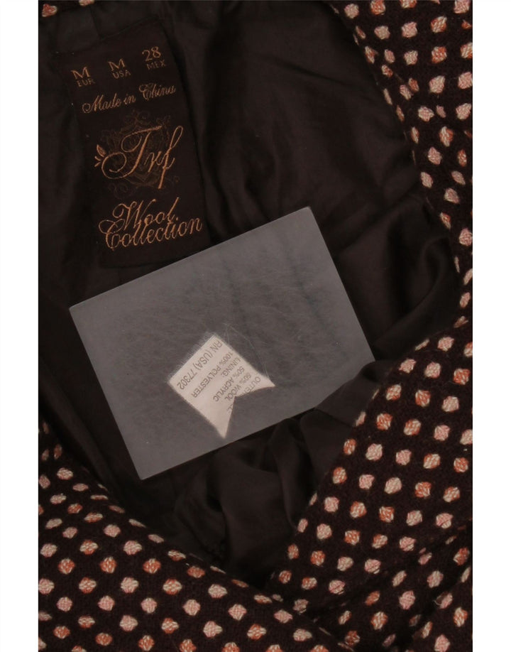 vintage Femme Double Breasted Coat UK 12 Laine à pois brun moyen