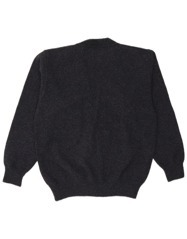 vintage Homme Cardigan Pull IT 50 Laine Bleu Marine Moyenne