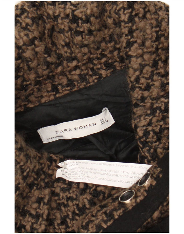 Zara Veste Blazer 4 Boutons Femme UK 16 Grande Laine Pied-de-Poule Marron