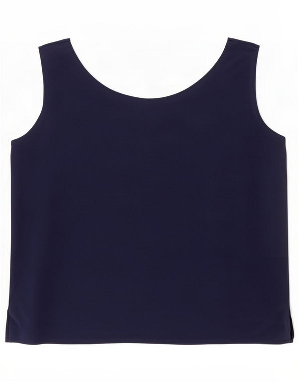 Vintage Womens Vest Top UK 12 Medium Navy Blue Silk