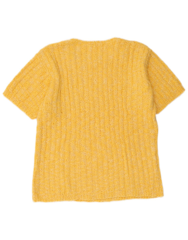 vintage Femmes Manches Courtes Col Bateau Pull Pull UK 12 Jaune Moyen