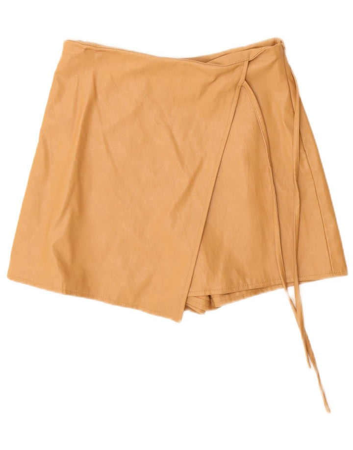 Zara Femme Short En Cuir Petit W26 Beige Polyuréthane