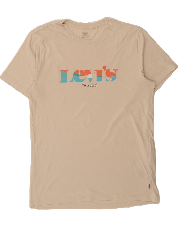LEVI'S Mens Graphic T-Shirt Top Medium Beige Cotton Vintage Levi's and Second-Hand Levi's from Messina Hembry 
