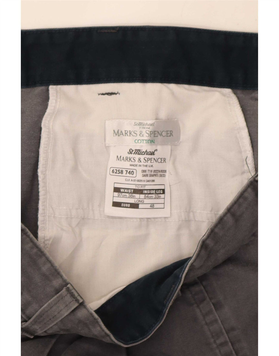 Marks & Spencer Pantalon Chino Pegged Homme W38 L33 Gris Coton