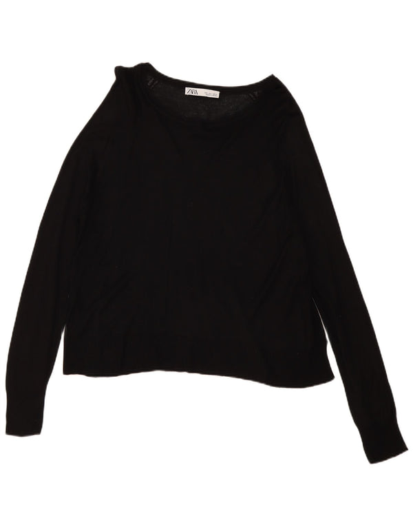 Zara Pull surdimensionné à col bateau pour femme UK 10 Small Noir Viscose