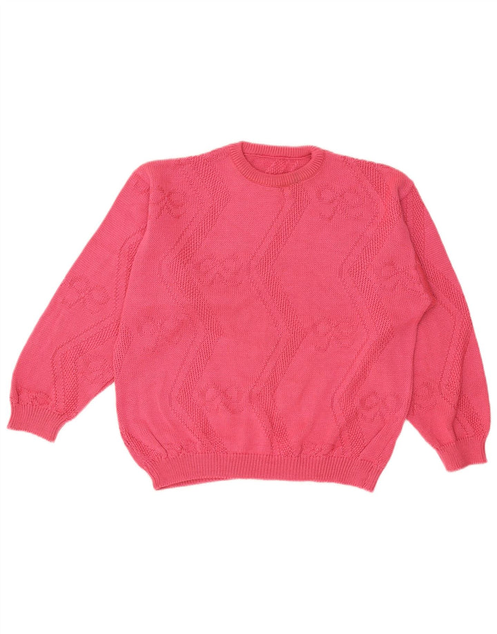 vintage Womens Crew Neck Jumper Pull UK 14 Coton Rose Moyen