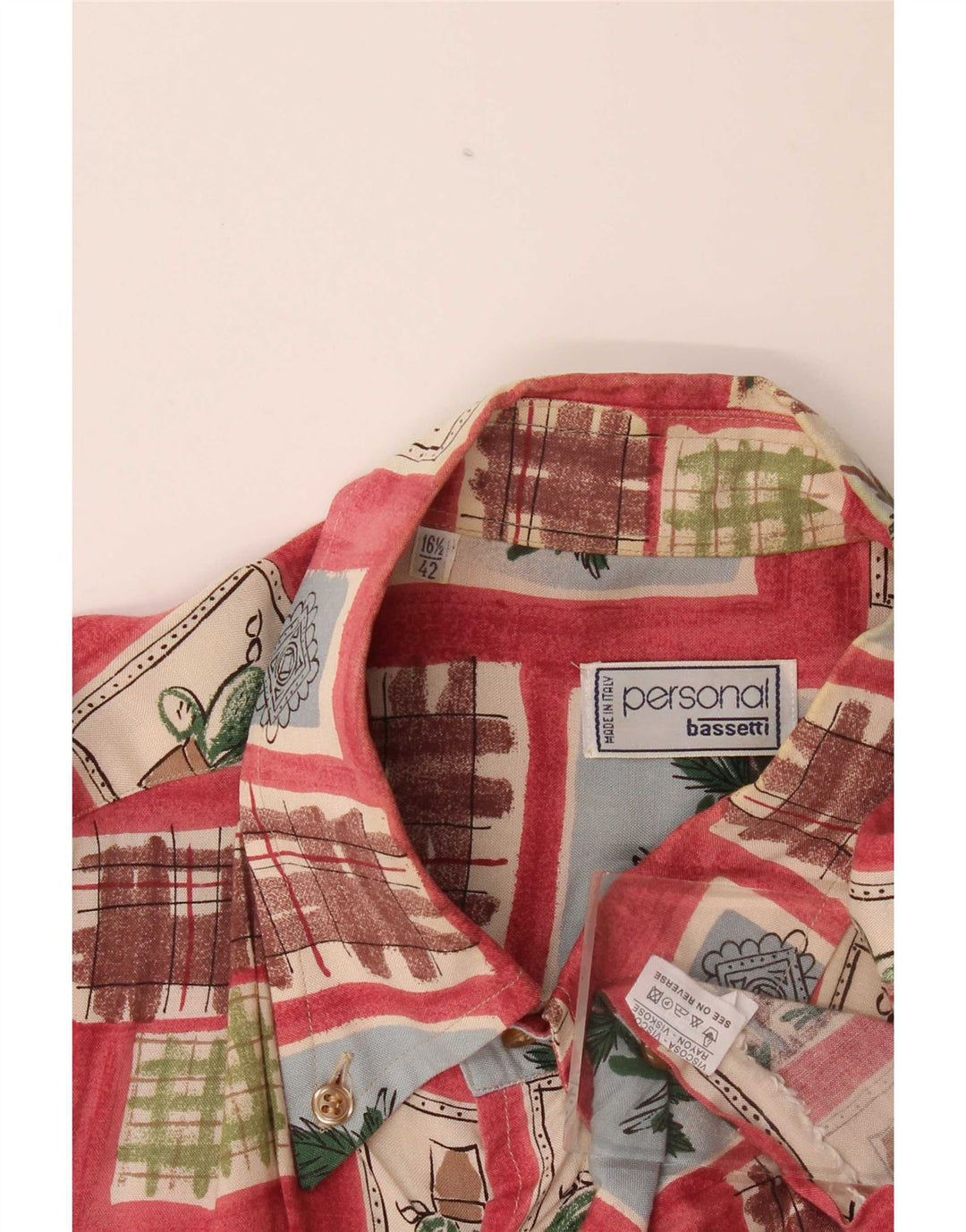 Bassetti Chemise à manches courtes pour homme Taille 16 1/2 42 Grand Patchwork Rouge Viscose