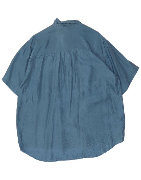 vintage Chemise à manches courtes pour hommes Grande soie bleue