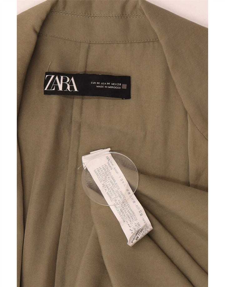 Zara Womens Open Pardessus UK 14 Moyen Kaki Lyocell