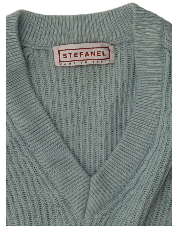 Stefanel Pull col V pour femme UK 16 Large Bleu